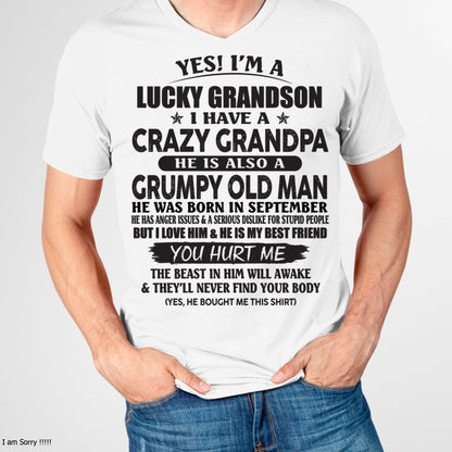 SEPTEMBER - LUCKY GRANDSON OF CRAZY GRANDPA -  PERFECT GIFT FROM GRANDPA - MTNN09 (SKU12-145-09)