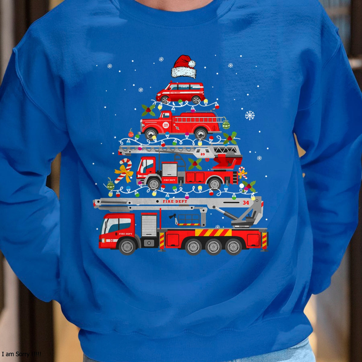 Firefighter Fire Truck Christmas Tree Lights Santa Fireman T-Shirt - Christmas Unisex T-Shirt/Hoodie/Sweatshirt - HNDS00