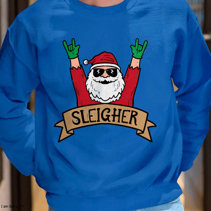 Christmas Shirts for Family, Funny christmas shirts, Christmas Unisex T-Shirt/Hoodie/Sweatshirt HLT00 - Christmas Sleigher Santa Rock Xmas Rocker Men Women Kids Boy T-Shirt