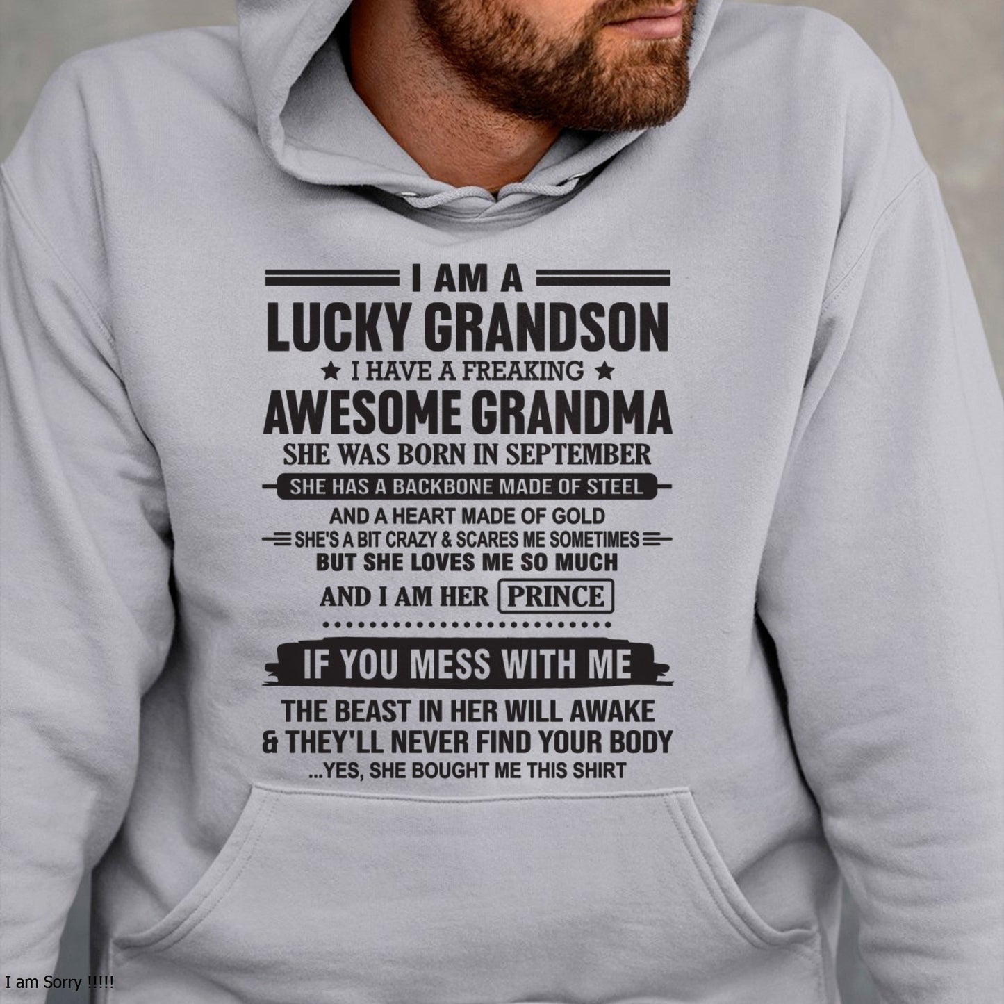 I Am A Lucky Grandson T-Shirt – Birthday Gift From September Grandma / Woman - MTNN09 (SKU11-29-09)