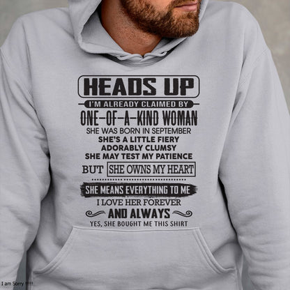 SEPTEMBER | HEADS UP, ALREADY CLAIMED BY ONE OF A KIND WOMAN - GIFT FROM WIFE TO HUSBAND - HNDS09