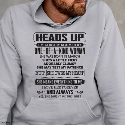 MARCH | HEADS UP, ALREADY CLAIMED BY ONE OF A KIND WOMAN - GIFT FROM WIFE TO HUSBAND - HNDS03