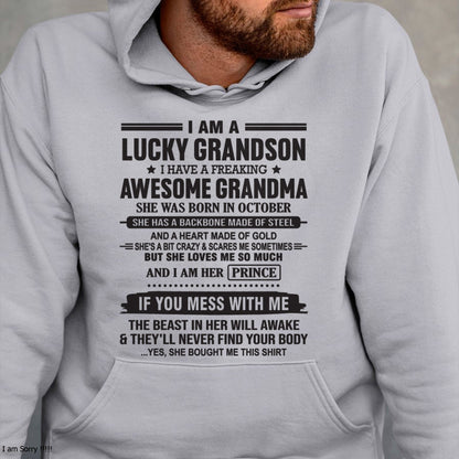 I Am A Lucky Grandson T-Shirt – Birthday Gift From October Grandma / Woman - HNDS10 (SKU11-29-10)