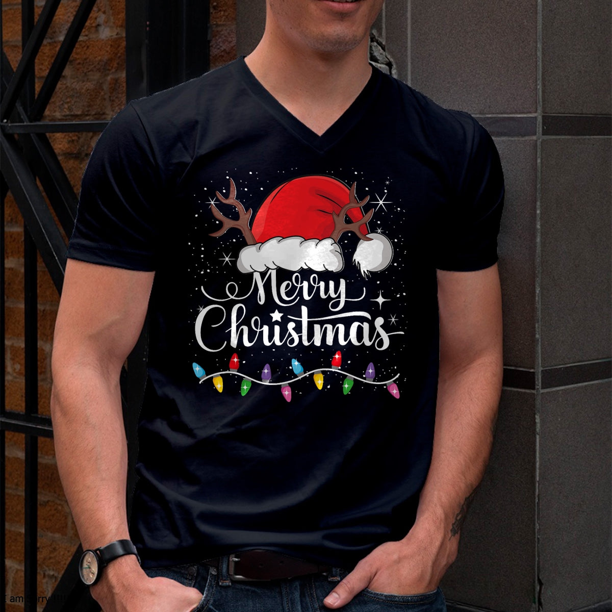 Merry Christmas Red Santa Hat Reindeer Xmas Family Men Women T-Shirt - Christmas Unisex T-Shirt/Hoodie/Sweatshirt - HNDS00