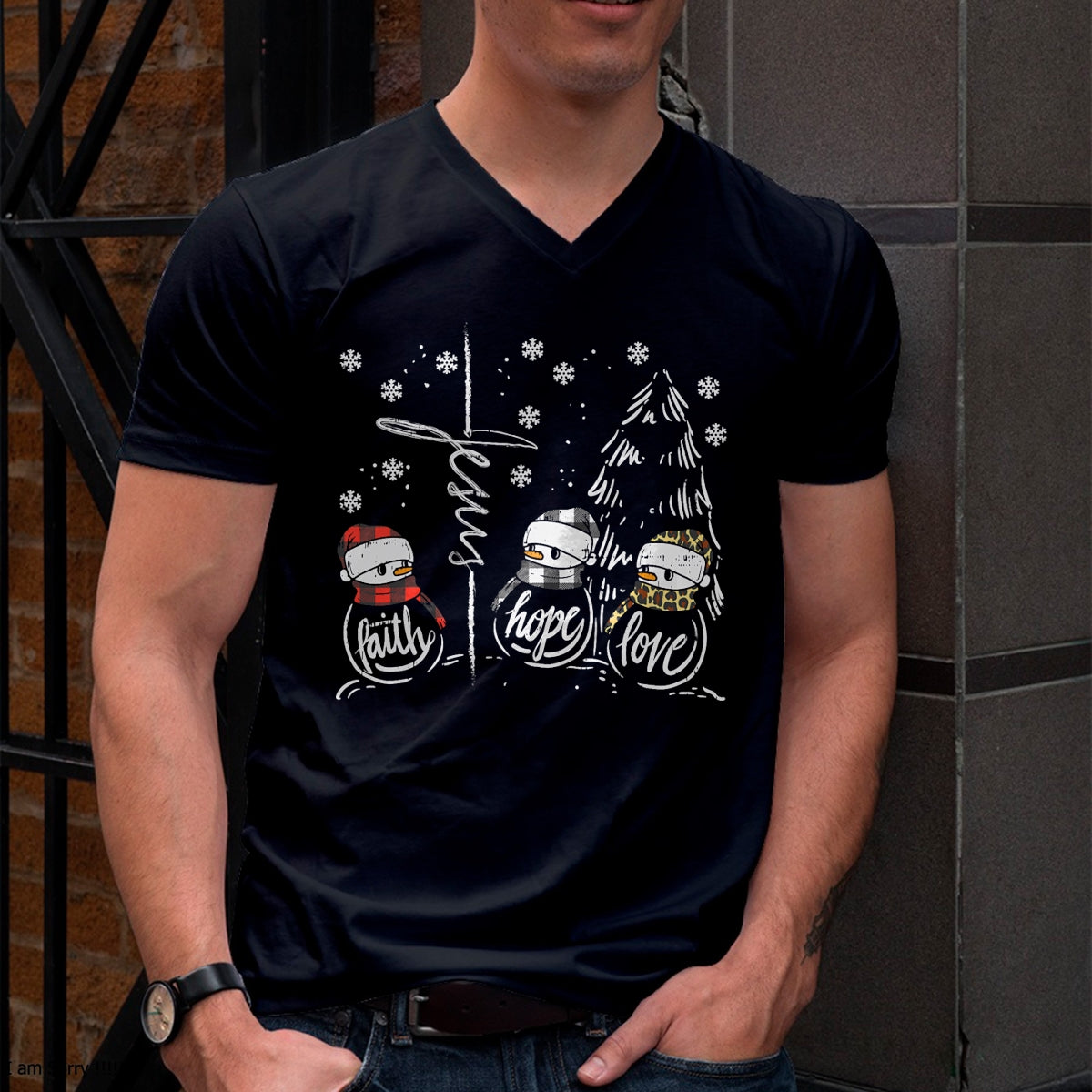 Faith Hope Love Jesus HNDSman Plaid Leopard Christmas Gift T-Shirt - Christmas Unisex T-Shirt/Hoodie/Sweatshirt - HNDS00