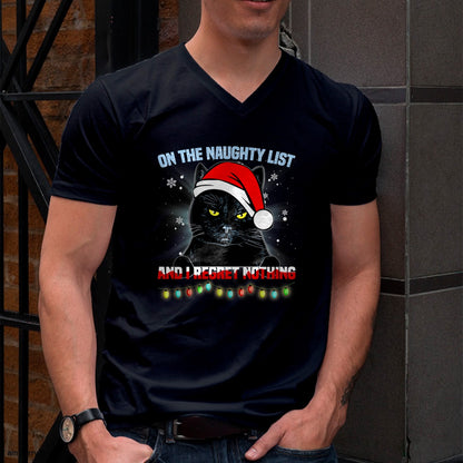 On The Naughty List And I Regret Nothing Cat Christmas T-Shirt - Christmas Unisex T-Shirt/Hoodie/Sweatshirt - HNDS00