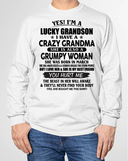 MARCH - LUCKY GRANDSON OF CRAZY GRANDMA -  PERFECT GIFT FROM GRANDMA - HNDS03 (SKU12-113-03)