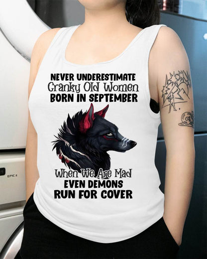 Never Underestimate Cranky Old Women Born In September – Birthday T-Shirt for Women - MTNN09 (SKU2603-45-09)