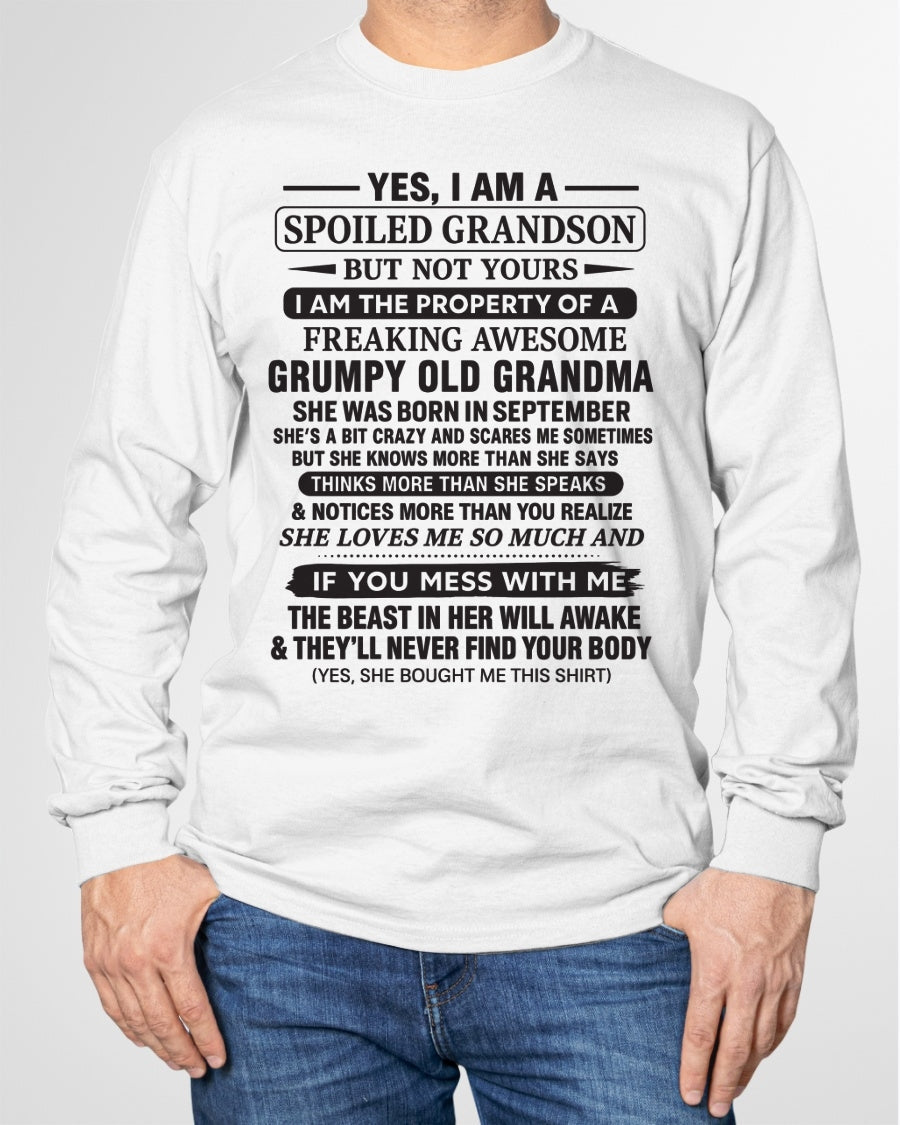 Yes I’m A Stubborn Grandson T-Shirt – Birthday Gift From September Grandma / Woman - HNDS09 (SKU10-171-09)