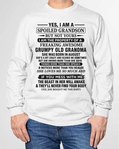 Yes I’m A Stubborn Grandson T-Shirt – Birthday Gift From August Grandma / Woman - MTNN08 (SKU10-171-08)