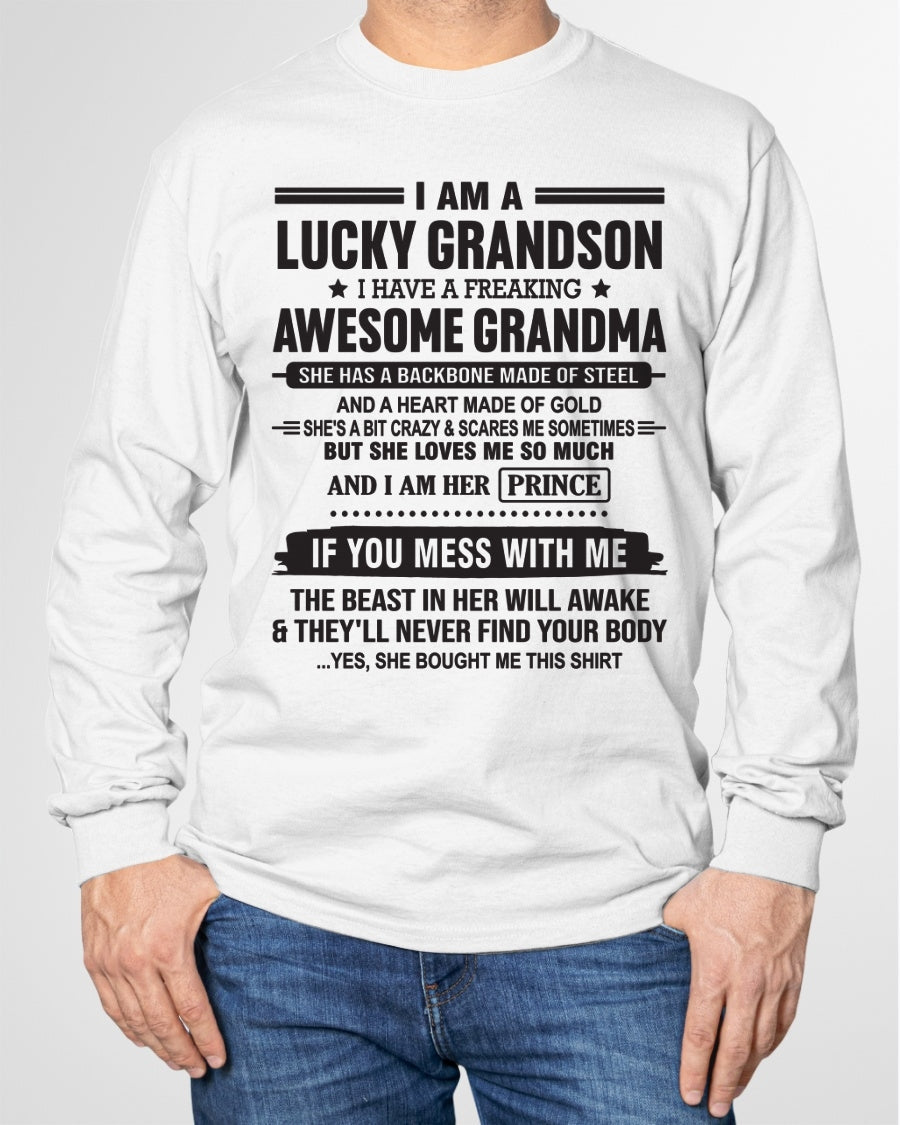 I Am A Lucky Grandson T-Shirt – Birthday Gift From Grandma / Woman - HNDS00 (SKU11-29-00)