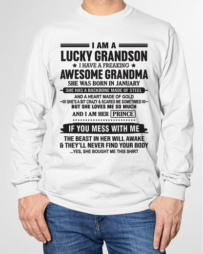 I Am A Lucky Grandson T-Shirt – Birthday Gift From January Grandma / Woman - HNDS01 (SKU11-29-01)