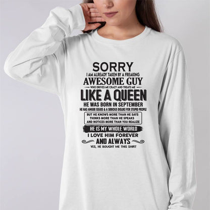 September - Sorry I am already taken by a freaking awesome guy - Gift for Wife From Husband - HNDS09 (SKU08-25-09)