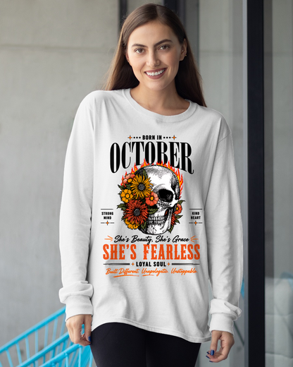 OCTOBER – SHE’S FEARLESS – BEAUTY & GRACE WOMEN TEE - T-SHIRT FOR WOMEN - MTNN10 (SKU2605-389-10)