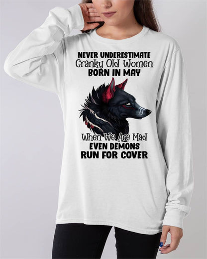 Never Underestimate Cranky Old Women Born In May – Birthday T-Shirt for Women - MTNN05 (SKU2603-45-05)