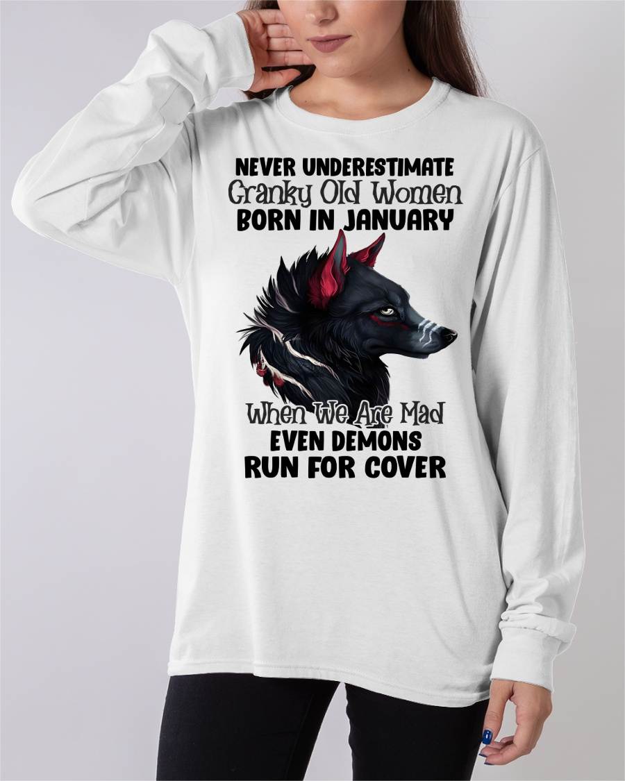 Never Underestimate Cranky Old Women Born In January – Birthday T-Shirt for Women - MTNN01 (SKU2603-45-01)