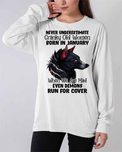 Never Underestimate Cranky Old Women Born In January – Birthday T-Shirt for Women - MTNN01 (SKU2603-45-01)