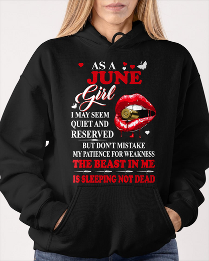 JUNE GIRL – THE BEAST IN ME IS SLEEPING, NOT DEAD – LIPS & BULLET GRAPHIC T-SHIRT FOR WOMEN - MTNN06 (SKU2607-146-06)