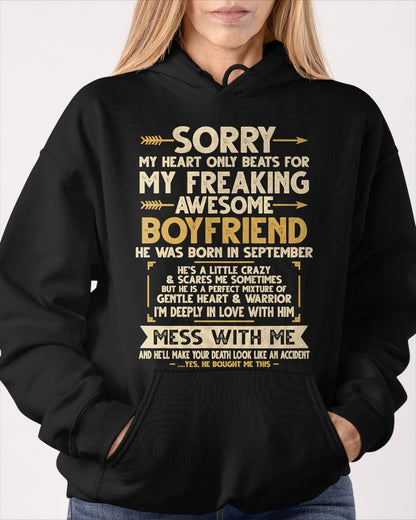 SEPTEMBER - SORRY MY HEART ONLY BEATS FOR MY FREAKING AWESOME BOYFRIEND - FROM GIRLFRIEND TO BOYFRIEND T-Shirt/Hoodie/Sweatshirt - HNDS09