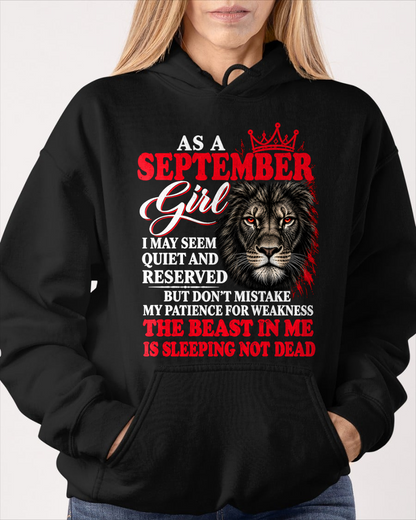 SEPTEMBER – THE BEAST IN ME IS SLEEPING NOT DEAD – LION T-SHIRT FOR WOMEN - MTNN09 (SKU2610-19-09)
