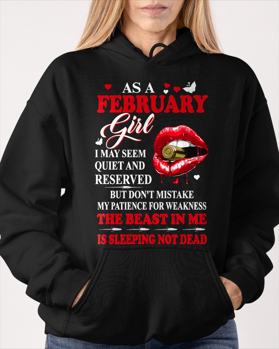 FEBRUARY GIRL – THE BEAST IN ME IS SLEEPING, NOT DEAD – LIPS & BULLET GRAPHIC T-SHIRT FOR WOMEN - MTNN02 (SKU2607-146-02)