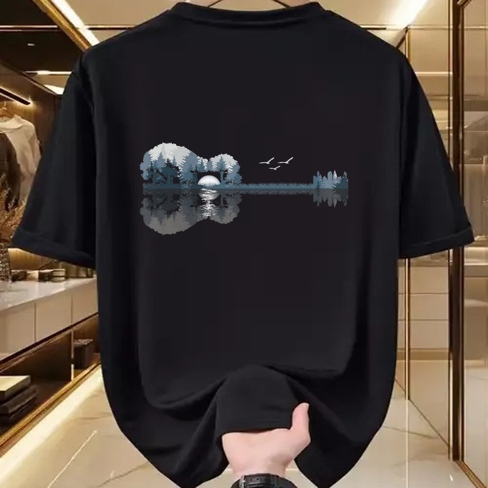 Guitar Lover Shirt, Funny Guitar UnisexT-Shirt/Hoodie/Sweatshirt HLT00 - Acoustic Guitar Lake Music Guitarist Musician Men Women T-Shirt, Men, Black, 3X-Large