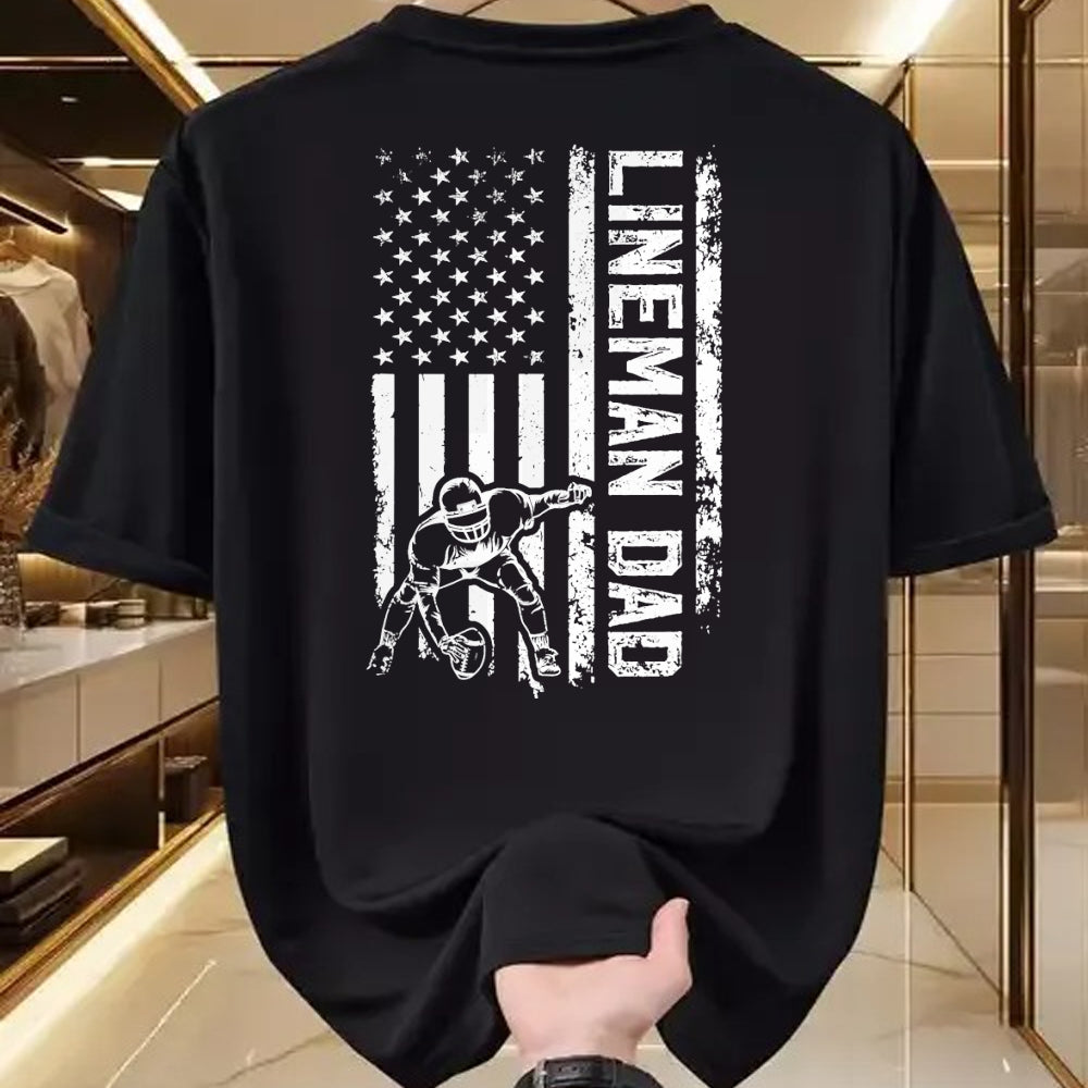 Gift for Dad Shirt, Funny Dad Unisex T-Shirt/Hoodie/Sweatshirt HLT00 – Football Line Dad Of A Football Lineman Father US Flag T-Shirt