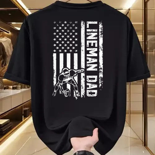 Gift for Dad Shirt, Funny Dad Unisex T-Shirt/Hoodie/Sweatshirt HLT00 – Football Line Dad Of A Football Lineman Father US Flag T-Shirt