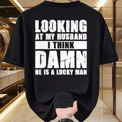 Best Wife Shirt, Wife and Husband Unisex T-Shirt/Hoodie/Sweatshirt HLT00 - Gift for wife T shirt, lucky wife   He is a Lucky Husband - Anniversary Gift - Man & Wife Premium T-
