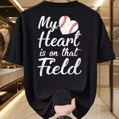 Gift for Mom Shirt, Funny Mom Unisex T-Shirt/Hoodie/Sweatshirt HLT00 - My Heart is on That Field Baseball Softball Mom Gifts T-Shirt