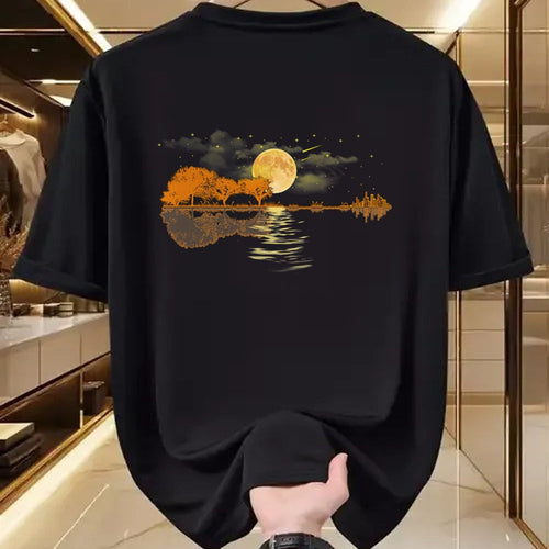 Guitar Lover Shirt, Funny Guitar UnisexT-Shirt/Hoodie/Sweatshirt HLT00 - Guitar Moonlight Nature Lake Shadow, Musician Black Unisex-Adults T-Shirt