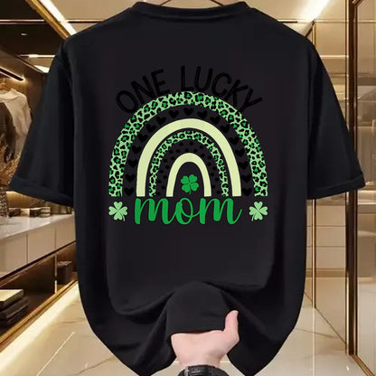 Gift for Mom Shirt, Funny Mom Unisex T-Shirt/Hoodie/Sweatshirt HLT00 - One Lucky Mom Leopard Rainbow St Patricks Day Clover T-Shirt
