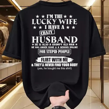 Best Wife Shirt, Wife and Husband Unisex T-Shirt/Hoodie/Sweatshirt HLT00 - Gift for wife T shirt, lucky wife   I'm The Lucky Wife I Have A Crazy Husband V-Neck T-Shirt