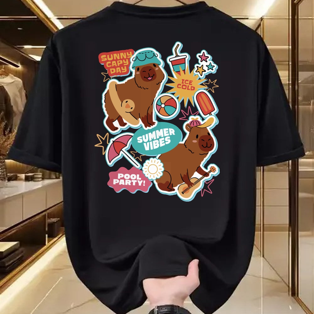 Cute Capybara Shirt, Funny Capybara Unisex T-Shirt/Hoodie/Sweatshirt HLT00 - Summer Capybaras Long Sleeve T-Shirt