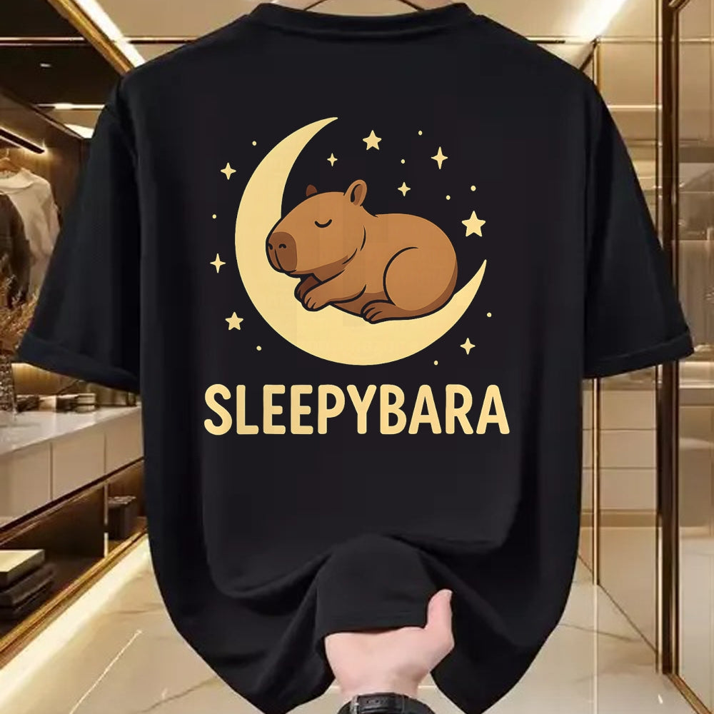 Cute Capybara Shirt, Funny Capybara Unisex T-Shirt/Hoodie/Sweatshirt HLT00 - Cute Sleepybara Funny Capybara Sleeping on Moon Graphic T-Shirt