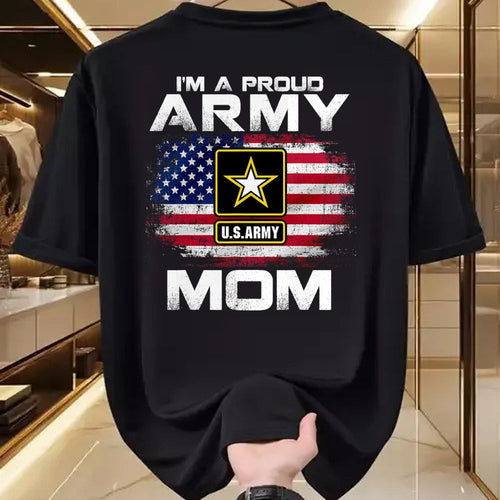 Gift for Mom Shirt, Funny Mom Unisex T-Shirt/Hoodie/Sweatshirt HLT00 - I'm A Proud Army Mom With American Flag For Veteran Gift T-Shirt
