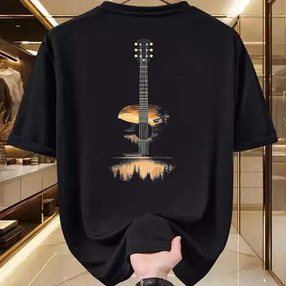 Guitar Lover Shirt, Funny Guitar UnisexT-Shirt/Hoodie/Sweatshirt HLT00 - Sunset Acoustic Guitar Scenic Nature Art T-Shirt, Men, Black, 3X-Large (1)