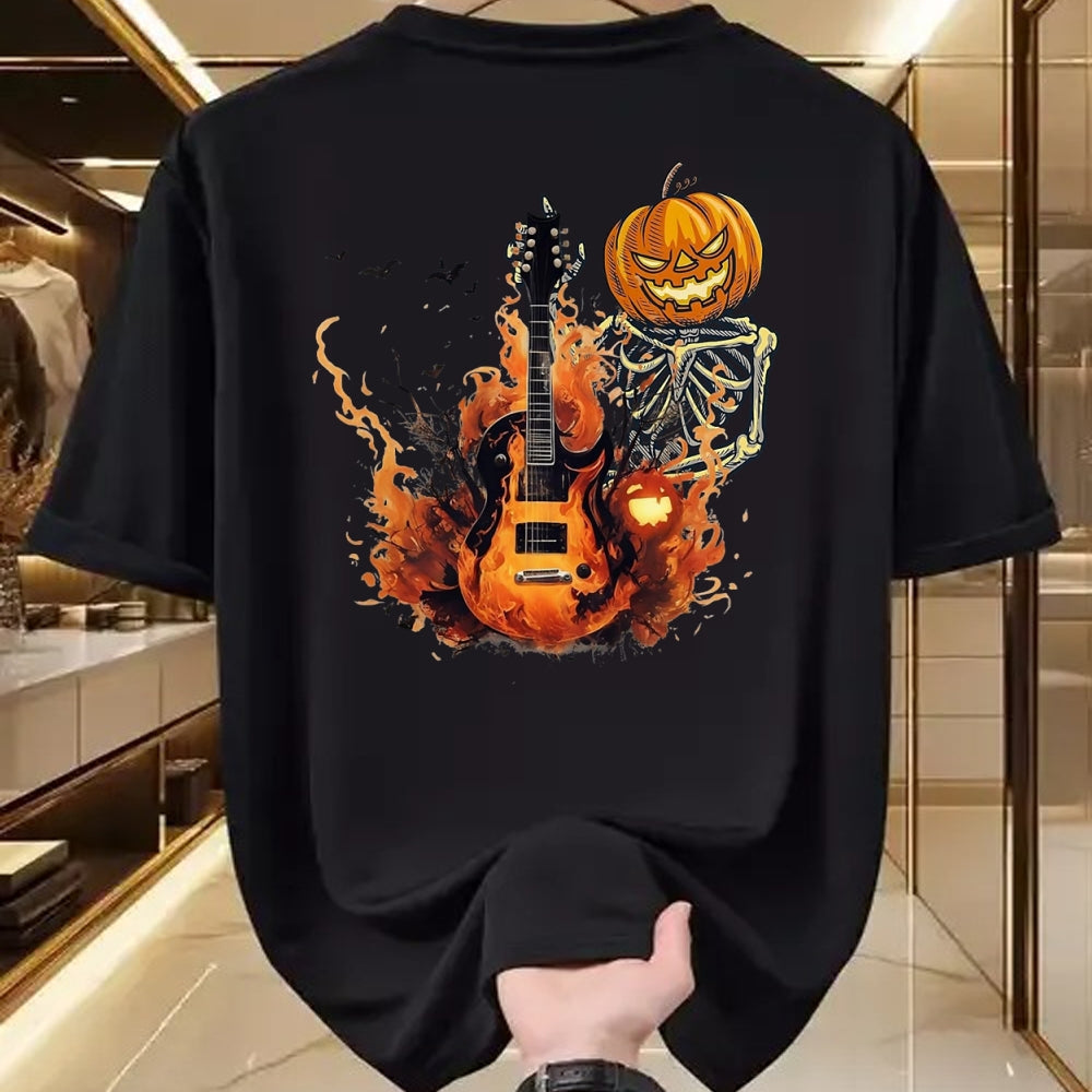 Guitar Lover Shirt, Funny Guitar UnisexT-Shirt/Hoodie/Sweatshirt HLT00 - Funny Halloween Skeleton Rocker with Guitar Rock_n Roll Band T-Shirt, Men, Black, Large