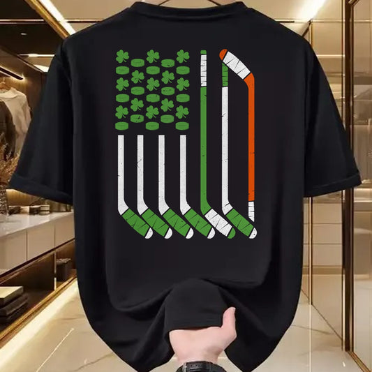 Patrick Day Shirts for Family, Funny Patrick Day shirts, st patrick's day Unisex T-Shirt/Hoodie/Sweatshirt HLT00 - Vintage St Patrick Day Ice Hockey American Flag Saint Pattys T-Shirt
