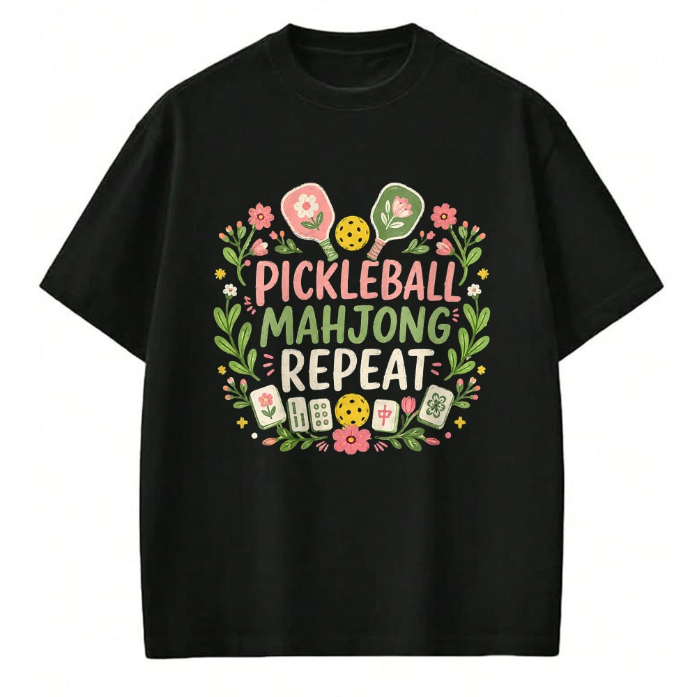 Funny Pickleball Shirt, Pickleball Lover Unisex T-Shirt/Hoodie/Sweatshirt HLT00 - Women's Pickleball Mahjong Repeat Funny Game Lover Men Women V-Neck T-Shirt