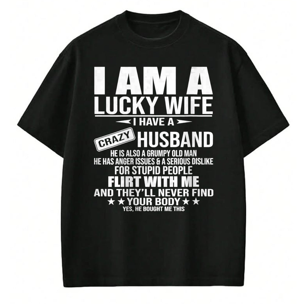 Best Wife Shirt, Wife and Husband Unisex T-Shirt/Hoodie/Sweatshirt HLT00 - Gift for wife T shirt, lucky wife   I Am A Lucky Wife I Have A Crazy Husband V-Neck T-Shirt (2)