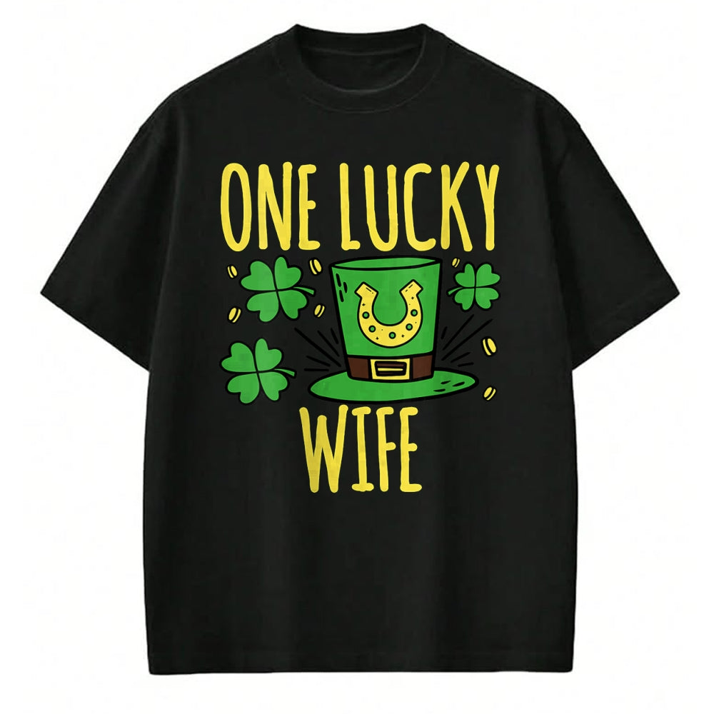 Best Wife Shirt, Wife and Husband Unisex T-Shirt/Hoodie/Sweatshirt HLT00 - Gift for wife T shirt, lucky wife   Womens One Lucky Wife St. Patrick's Day Lucky Wife V-Neck T-Shir