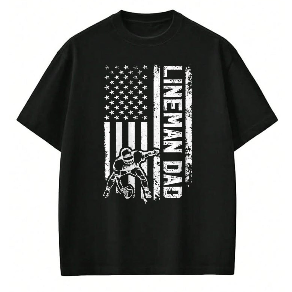 Gift for Dad Shirt, Funny Dad Unisex T-Shirt/Hoodie/Sweatshirt HLT00 – Football Line Dad Of A Football Lineman Father US Flag T-Shirt