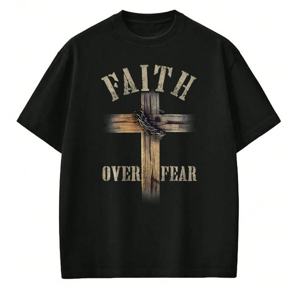 Christian Tee, Christian Faith Unisex T-Shirt/Hoodie/Sweatshirt HLT00 - Faith Over Fear American Christian Cross God Jesus (on back) T-Shirt (1)
