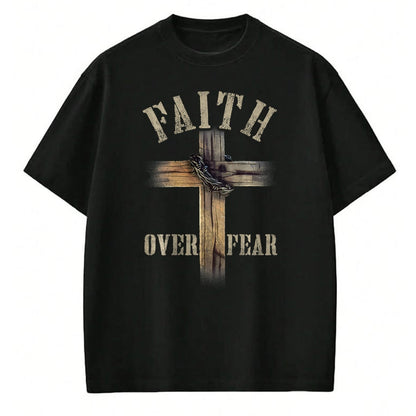 Christian Tee, Christian Faith Unisex T-Shirt/Hoodie/Sweatshirt HLT00 - Faith Over Fear American Christian Cross God Jesus (on back) T-Shirt (1)