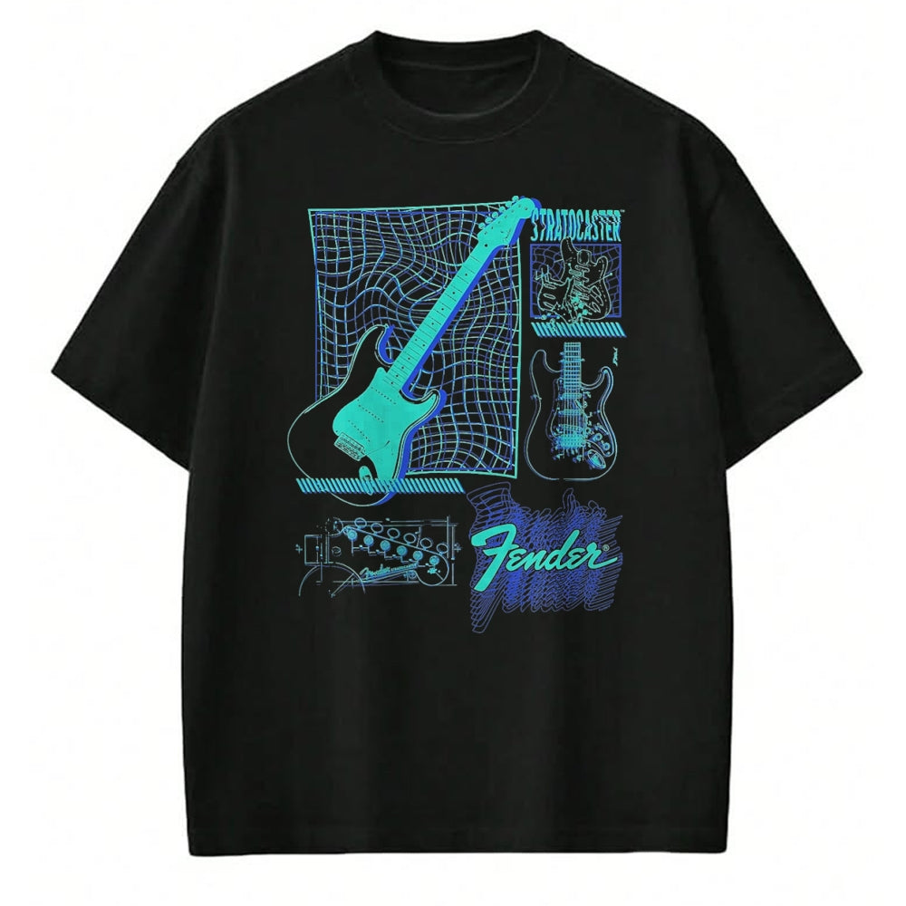 Guitar Lover Shirt, Funny Guitar UnisexT-Shirt/Hoodie/Sweatshirt HLT00 - Fender Stratocaster Guitar Schematic Poster T-Shirt, Men, Black, XX-Large