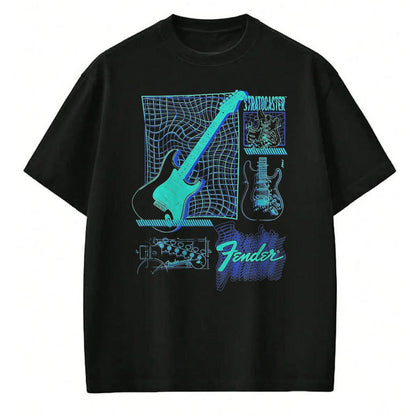 Guitar Lover Shirt, Funny Guitar UnisexT-Shirt/Hoodie/Sweatshirt HLT00 - Fender Stratocaster Guitar Schematic Poster T-Shirt, Men, Black, XX-Large