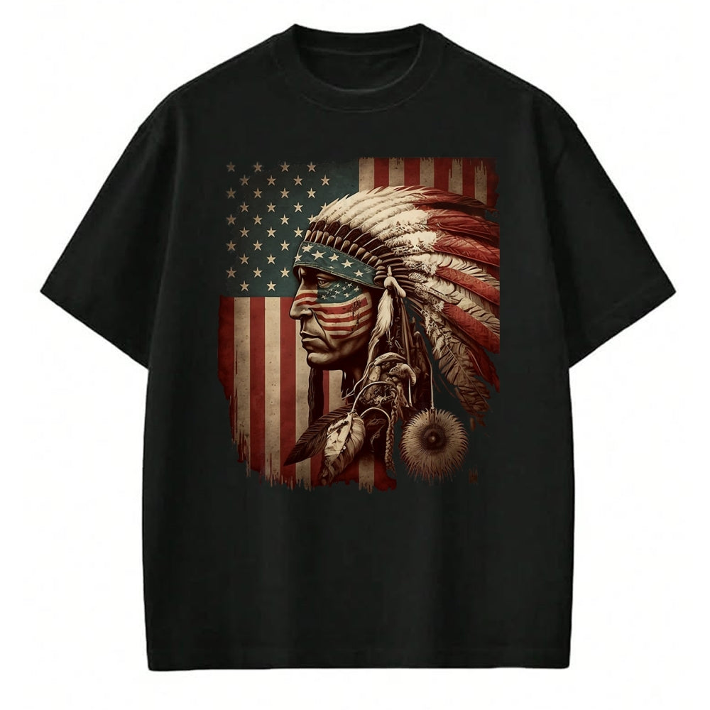 Native American T-Shirts, Vintage Native American Unisex T-Shirt/Hoodie/Sweatshirt HLT00 - Native American Indian Chief American USA Flag (1)