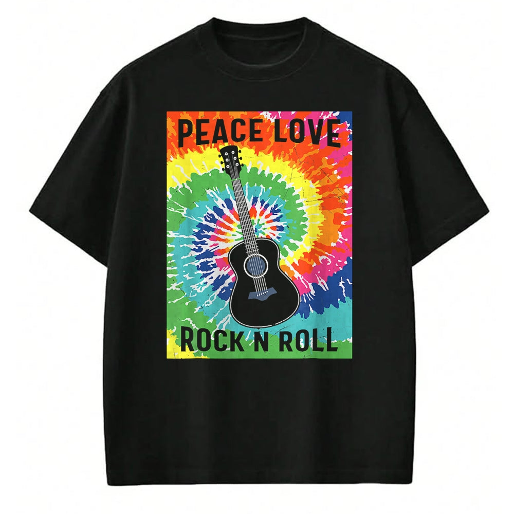 Guitar Lover Shirt, Funny Guitar UnisexT-Shirt/Hoodie/Sweatshirt HLT00 - Peace Love Rock n Roll Tie Dye Hippie Guitar Music Retro T-Shirt