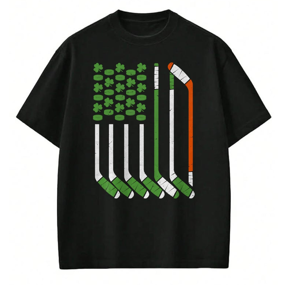 Patrick Day Shirts for Family, Funny Patrick Day shirts, st patrick's day Unisex T-Shirt/Hoodie/Sweatshirt HLT00 - Vintage St Patrick Day Ice Hockey American Flag Saint Pattys T-Shirt